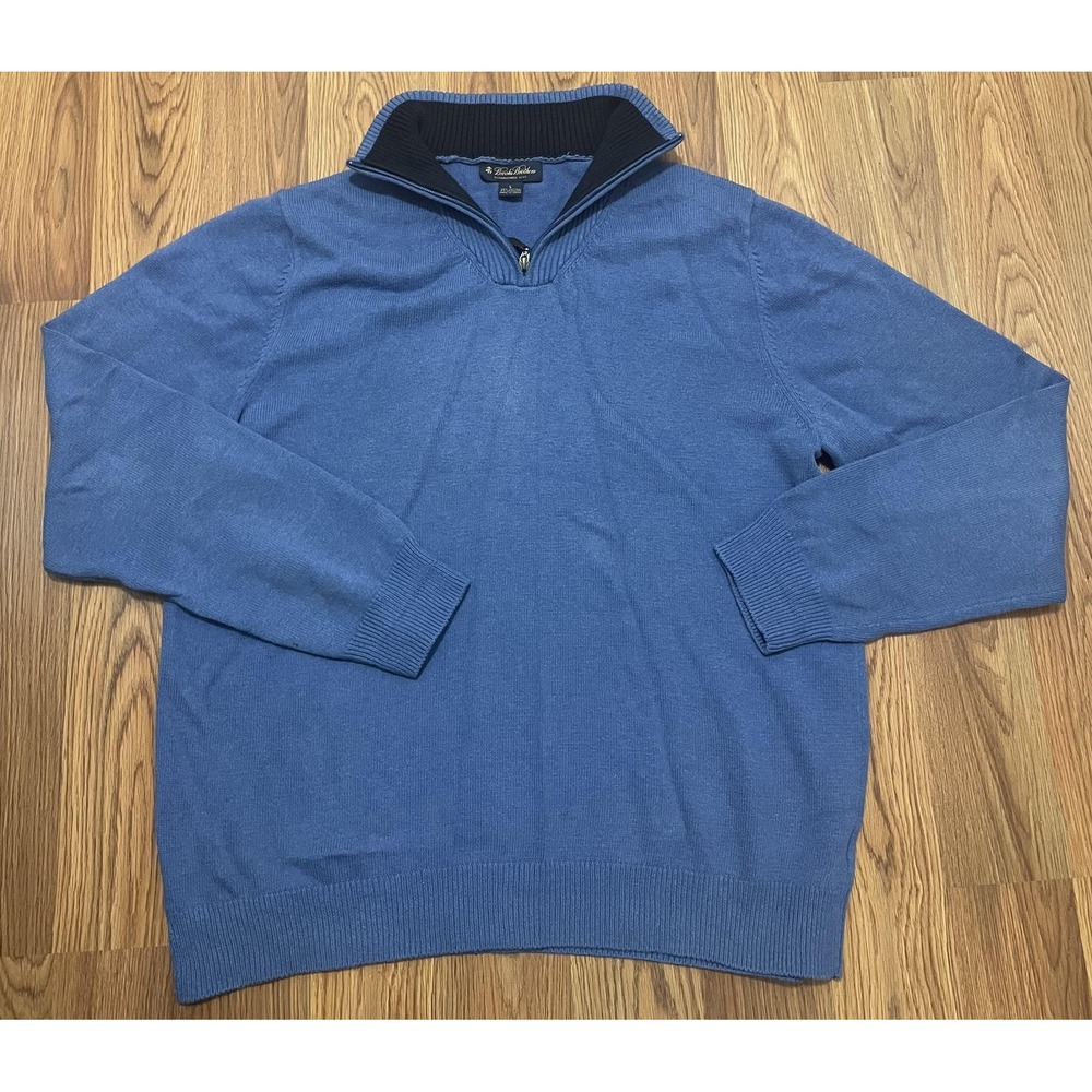 Brooks Brothers Sweater Mens Large Cashmere Blend 1/4 Zip Pullover Blue